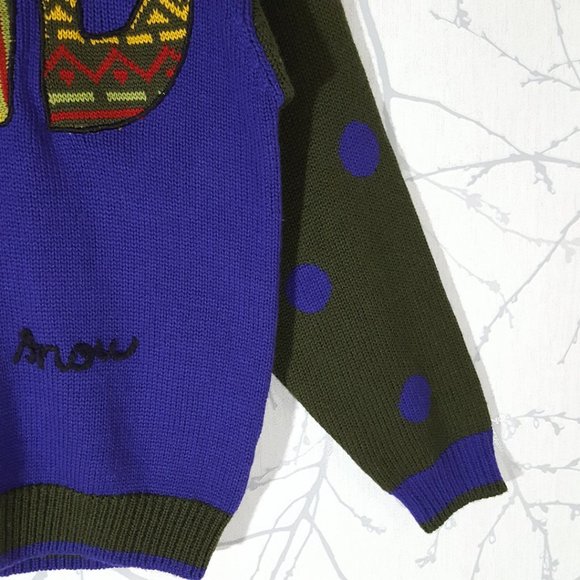 The Cotton Collection VTG Wool Blend 3D Knit Wind & Snow Mockneck Sweater Artsy - Picture 3 of 5